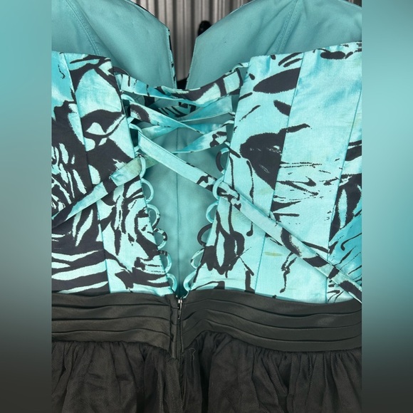 Women’s Flirt Maggie Sottero Blue Black Geometric Strapless Mini Dress Size 8 - Picture 5 of 6